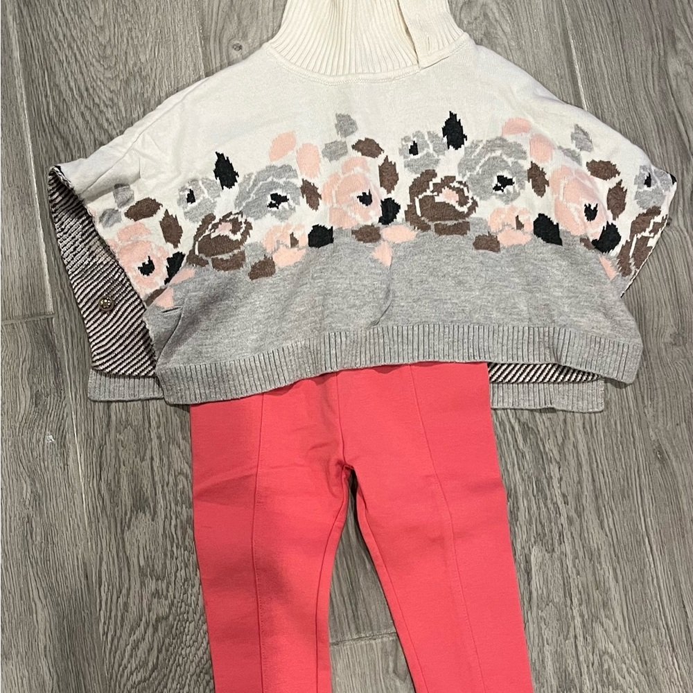 Janie and Jack Floral Knit Poncho and Coral Pants Set